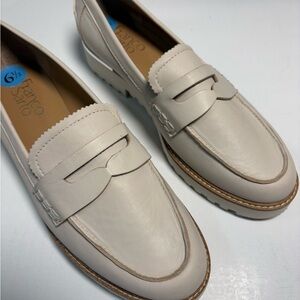 Franco Sarto Leather Cedra Penny Loafers Cream/Putty Color, Like New, Very Soft